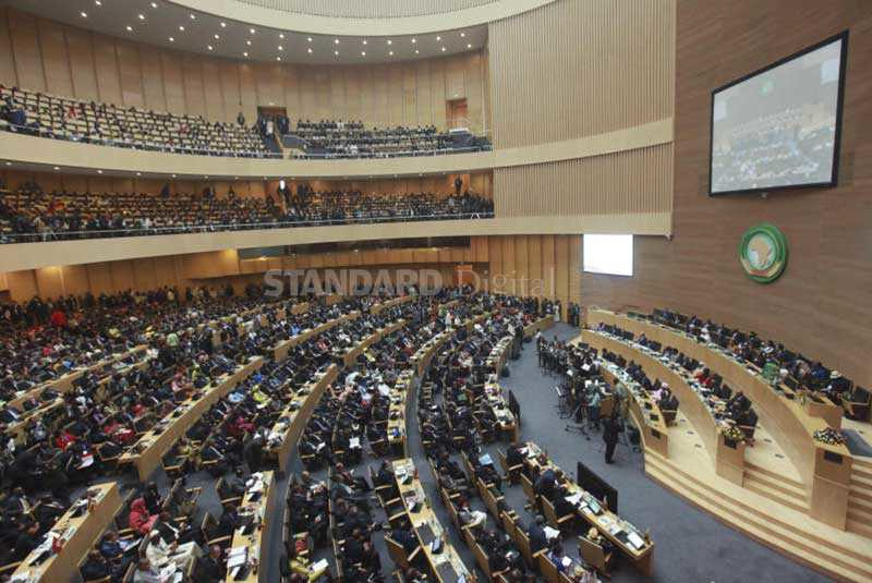 African Union headquarters conference hall during a high-profile meeting addressing corruption among African states